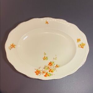 Vintage ALFRED MEAKIN 18KT Gold Border Cream Marquis Platter Autumn Leaf Design
